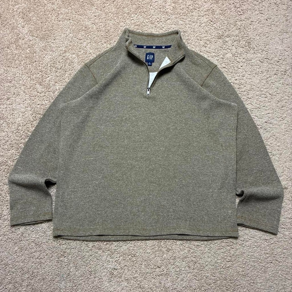 GAP Tan Brown Knit Quarter 1/4 Zip Boxy Sweater Size XL